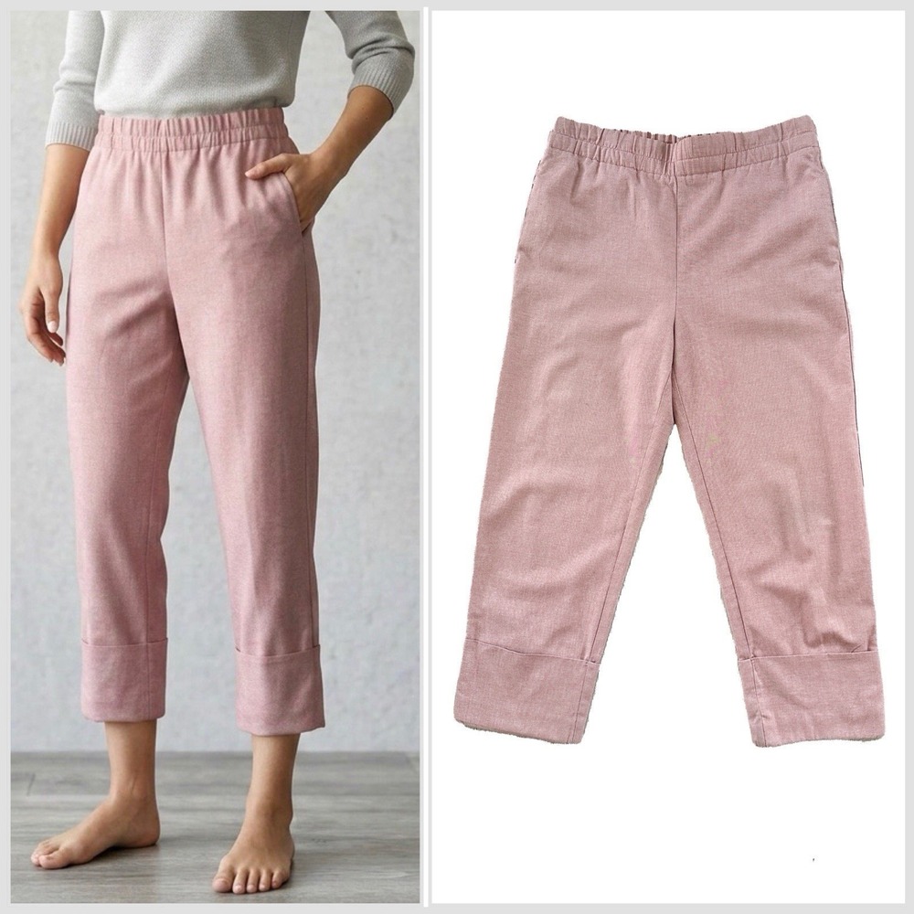 Zara Cotton Blend Cropped Pants Size M Cuffed Wide Hem Ankle Dusty Pink Coastal‎
